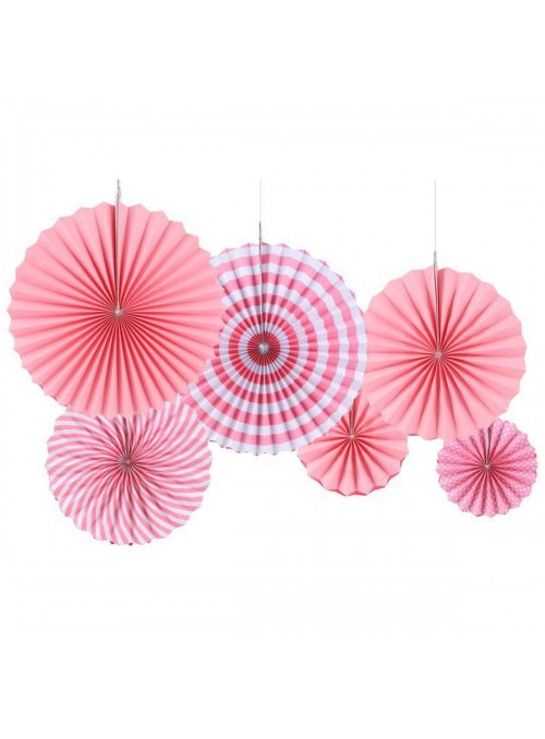 Leque de Papel Decorativo Rosa Claro Kit 6 Unidades