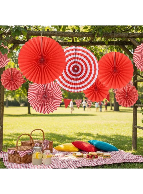 Leque de Papel Decorativo Vermelho Kit 6 Unidades