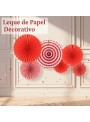 Leque de Papel Decorativo Vermelho Kit 6 Unidades