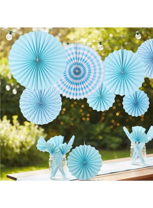 Leque de Papel Decorativo Azul Claro Kit 6 Unidades