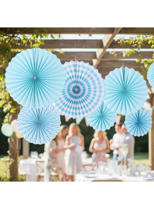 Leque de Papel Decorativo Azul Claro Kit 6 Unidades