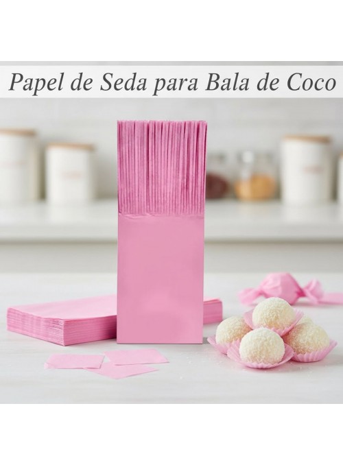 Papel de Seda para Bala de Coco Rosa Claro 23 x 7 Junco 48 Unidades