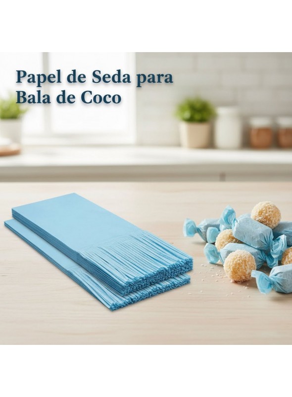 Papel de Seda para Bala de Coco Azul Claro 23 x 7 Junco 48 Unidades