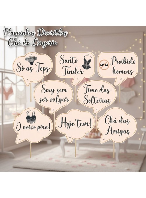 Plaquinhas Divertidas Chá de Lingerie Noiva Junco 8 Unidades