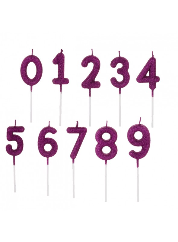 2 Unidades Vela De Aniversário Glitter Roxa Números A Escolher