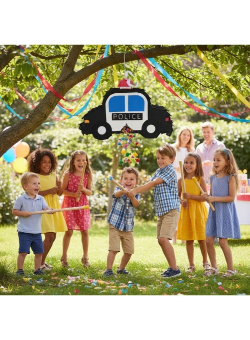 Pinhata Carro de Polícia Bastão Máscara e Confetes Piñata