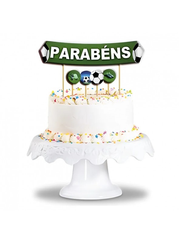 Topo de Bolo Cake Topper Aniversário Futebol 6  Peças