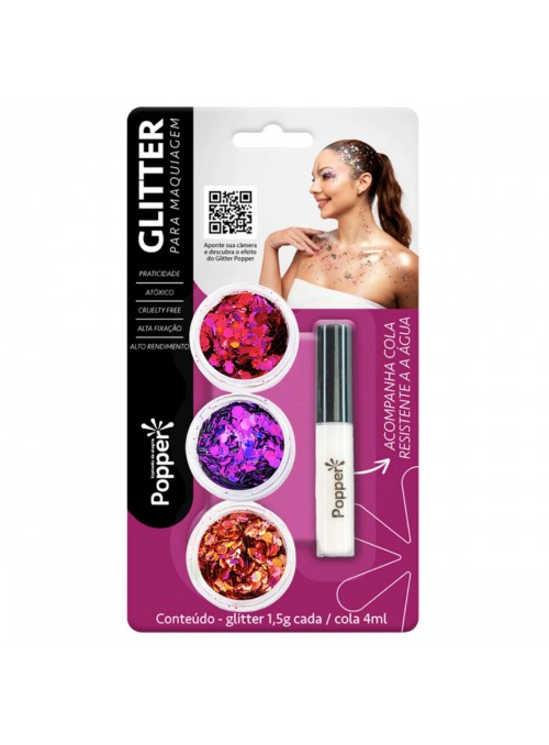 Kit 3unid Glitter Para Maquiagem Com Cola Carnaval Fantasia