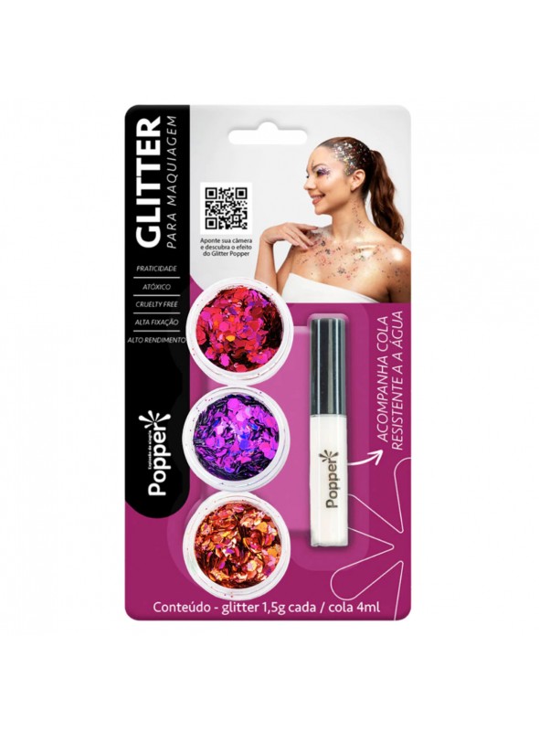 Kit 3unid Glitter Para Maquiagem Com Cola Carnaval Fantasia