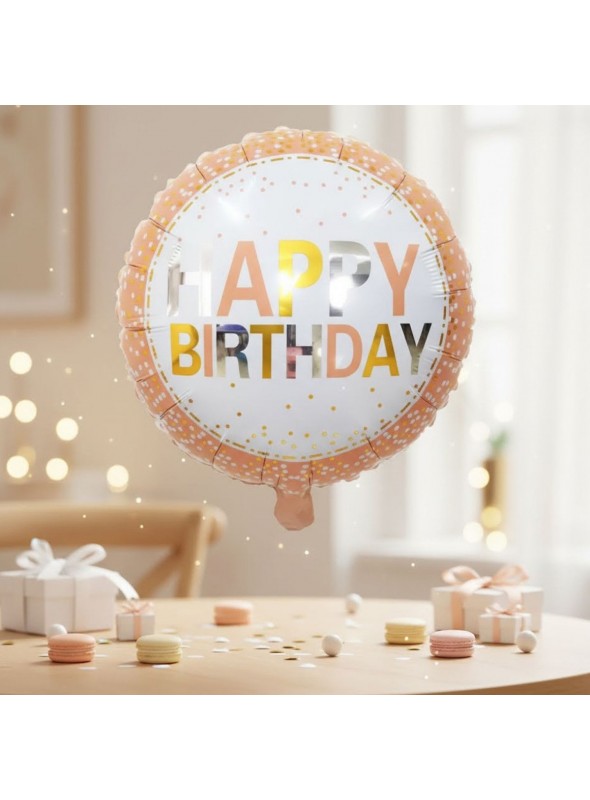 Balão Metalizado Happy Birthday Confetes 18 Polegadas 45cm Ponto das Festas