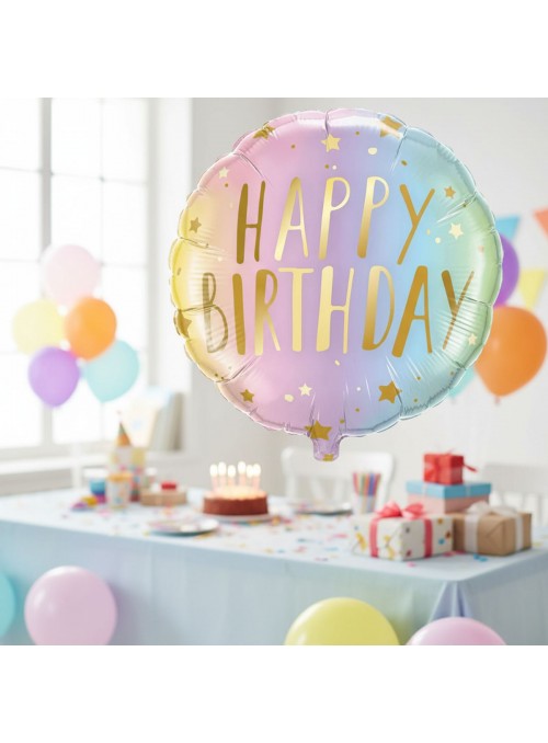 Balão Metalizado Feliz Aniversário Degrade Pastel 18 Polegadas 45cm