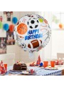 Balão Metalizado Happy Birthday Bolas de Esporte 18 Polegadas 43cm