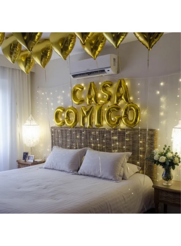 Kit Balão Metalizado Dourado Frase Casa Comigo 40cm