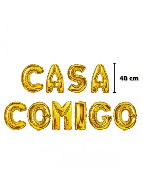 Kit Balão Metalizado Dourado Frase Casa Comigo 40cm