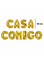 Kit Balão Metalizado Dourado Frase Casa Comigo 40cm
