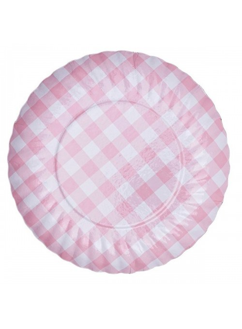 Prato de Papel Descartável Xadrez Rosa Claro 5 Unidades Mesa Festa