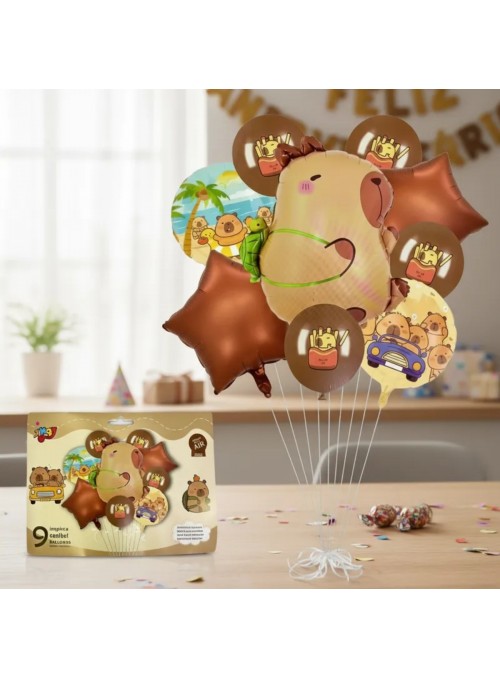 Kit Balão Metalizado Festa Capivara Com 9 Unidades