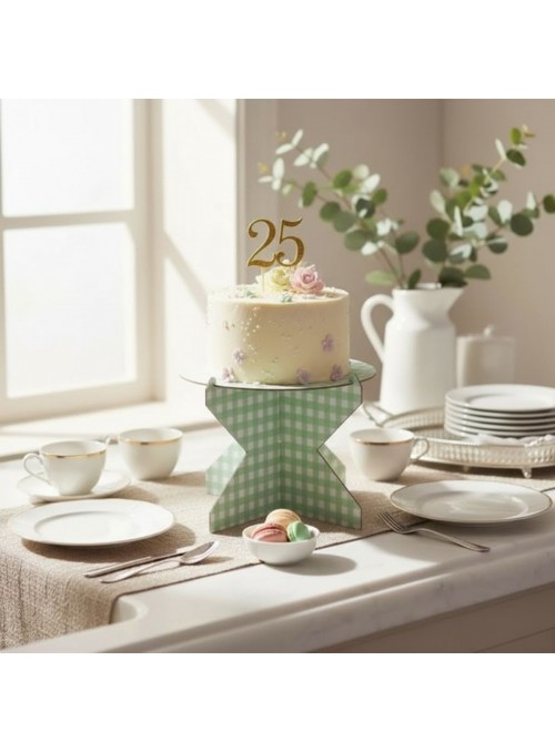 Boleira Desmontável Reutilizável Xadrez Vichy Vermelho 20cm Mesa Festa