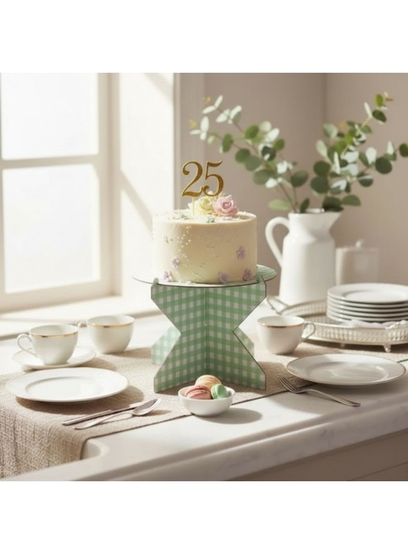 Boleira Desmontável Reutilizável Xadrez Vichy Vermelho 20cm Mesa Festa