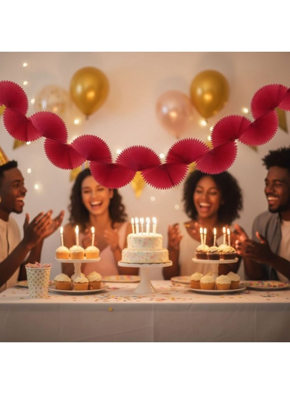 Guirlanda Leque de Papel de Seda Vermelha 1,5m 1 Unidade