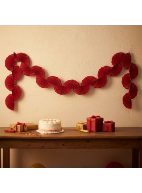 Guirlanda Leque de Papel de Seda Vermelha 1,5m 1 Unidade