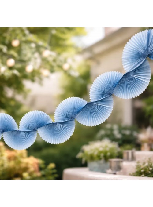 Guirlanda Leque de Papel de Seda Azul Jeans 1,5m 1 Unidade