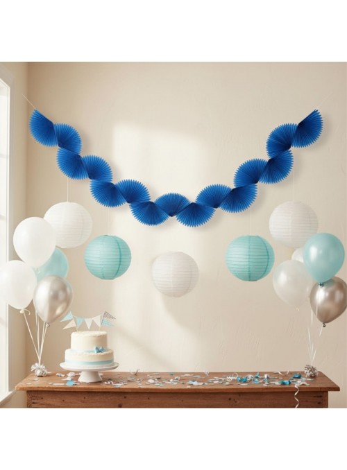 Guirlanda Leque de Papel de Seda Azul Espacial 1,5m 1 Unidade