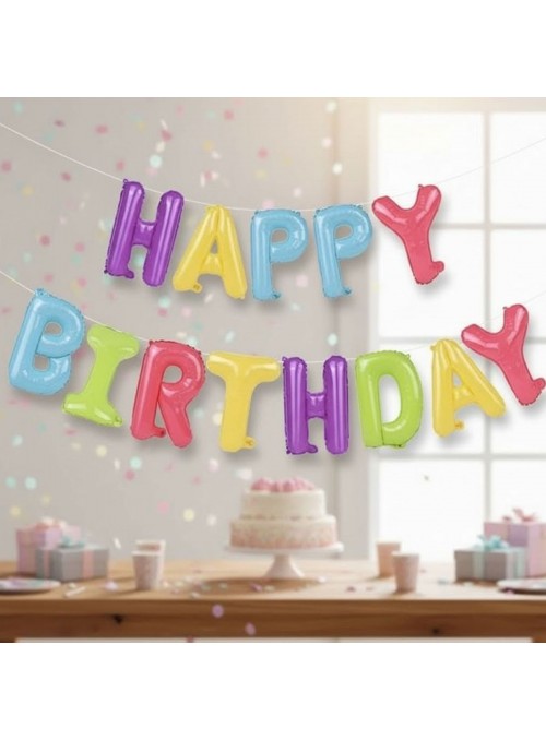 Balão Metalizado Happy Birthday Colorido Candy 16pol 40cm