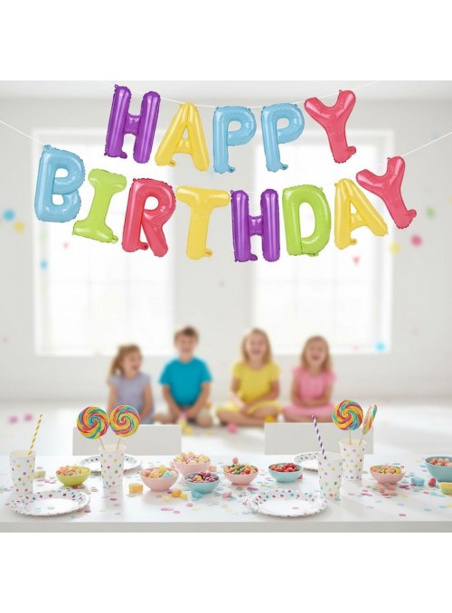 Balão Metalizado Happy Birthday Colorido Candy 16pol 40cm