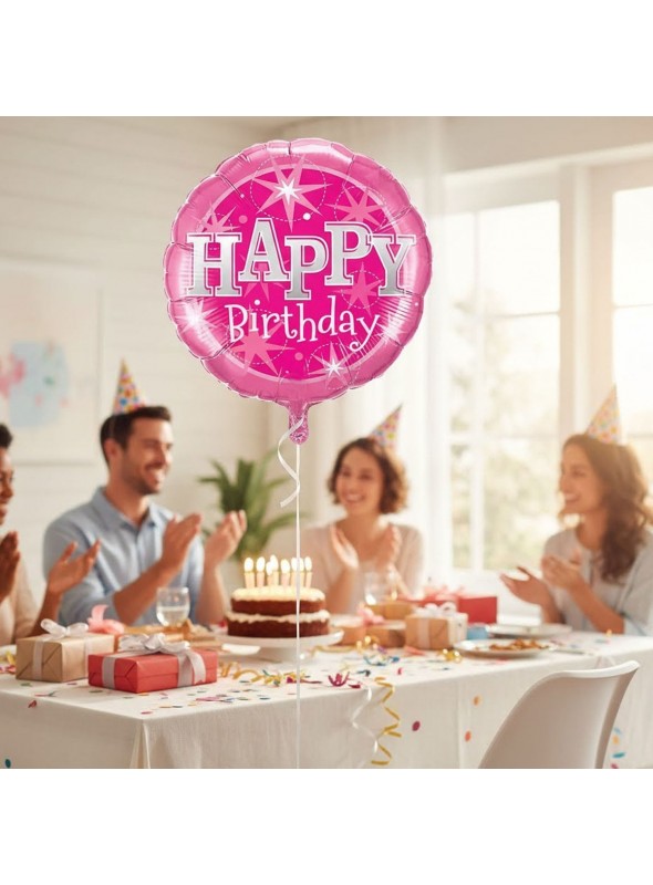 Balão Metalizado Feliz Aniversário Rosa 18 Polegadas 45cm Flutua