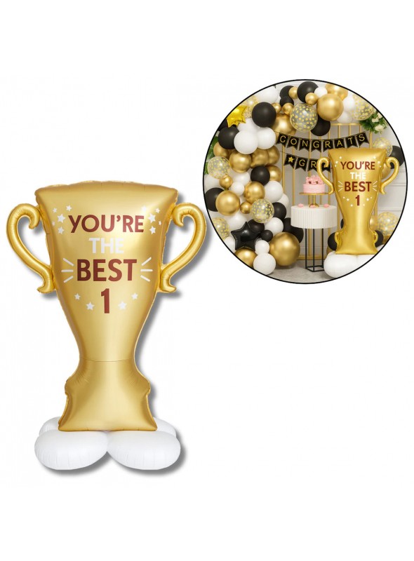 Balão Metalizado Troféu Dourado Com Base Grande 127cm