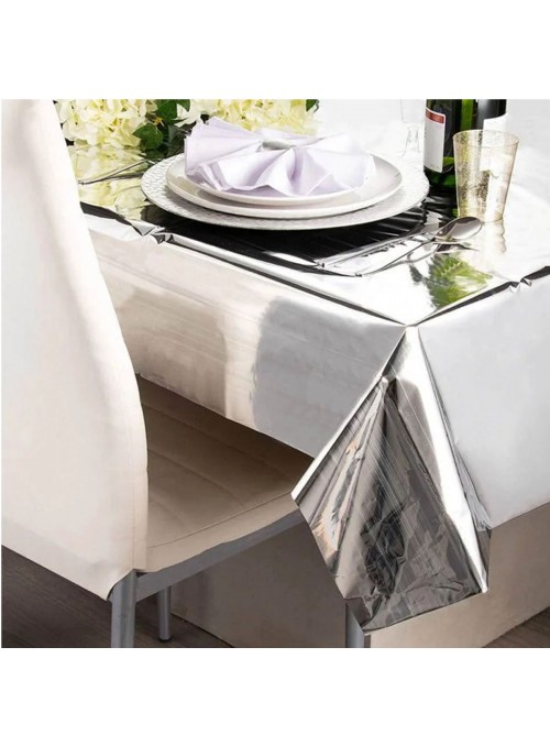 Toalha de Mesa Retangular Prata Metalizado 137cm x 183cm