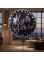 Balão Metalizado Happy Birthday Bolinhas Preto 18 Pol 45cm