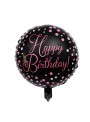 Balão Metalizado Happy Birthday Bolinhas Preto 18 Pol 45cm