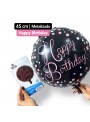 Balão Metalizado Happy Birthday Bolinhas Preto 18 Pol 45cm