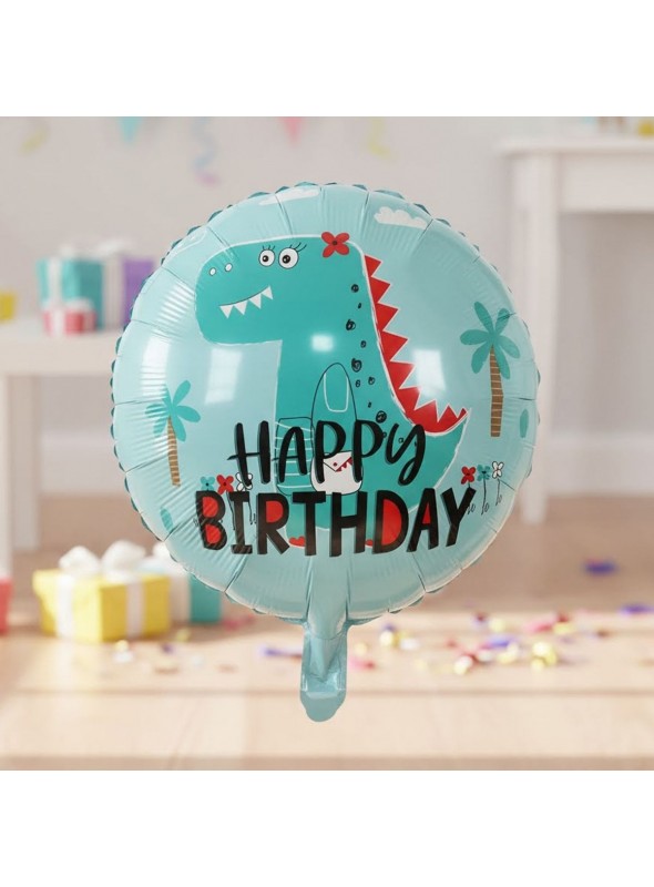 Balão Metalizado Happy Birthday Dinossauro 45cm 18 Polegadas