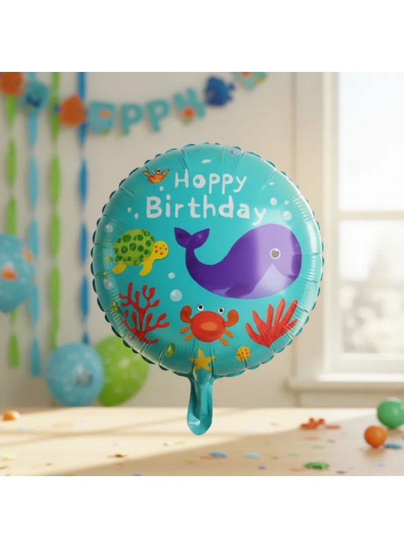 Balão Metalizado Aniversário Happy Bday Fundo Do Mar 45cm