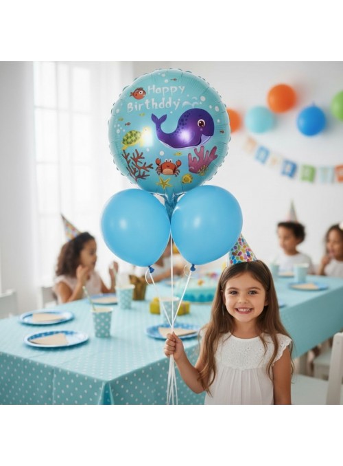 Balão Metalizado Aniversário Happy Bday Fundo Do Mar 45cm