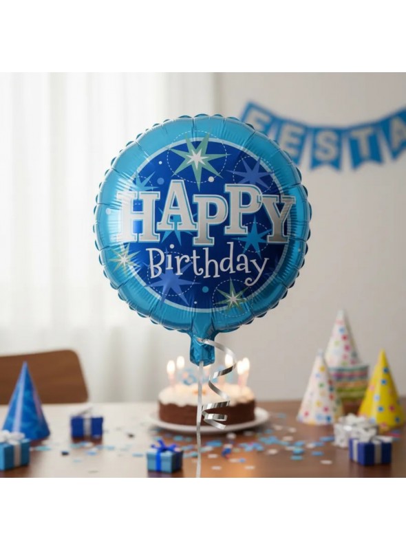 Balão Metalizado Aniversário Happy Birthday Azul 18 Polegadas 45cm