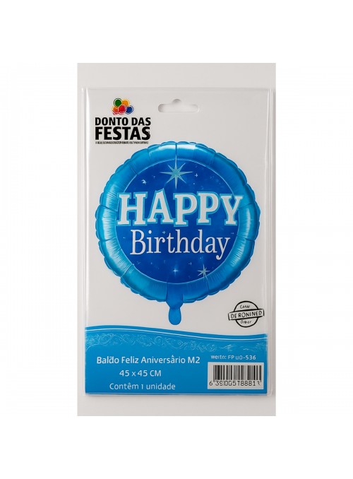 Balão Metalizado Aniversário Happy Birthday Azul 18 Polegadas 45cm