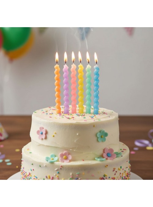 Vela de Aniversário Macaron Candy Colors Silver Festas 6 Undades