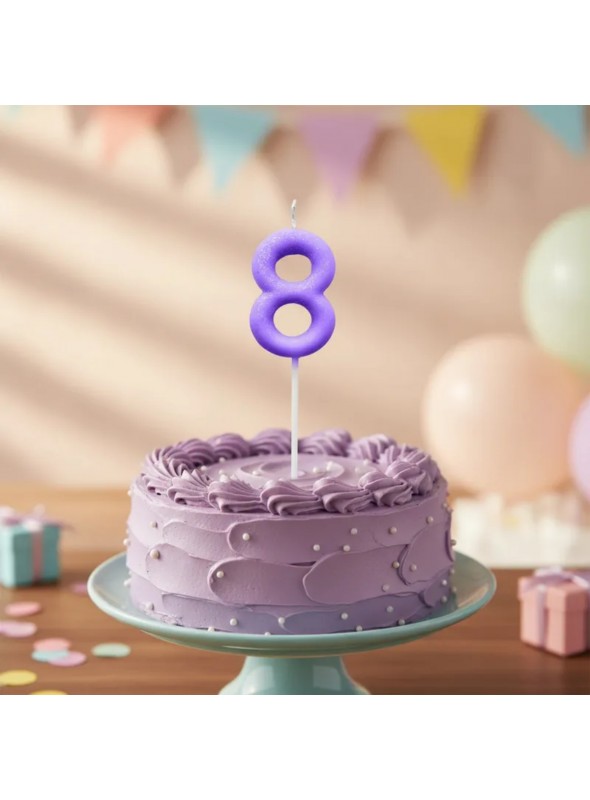Vela de Aniversário Número 8 Lilás Candy Colors Silver Festas