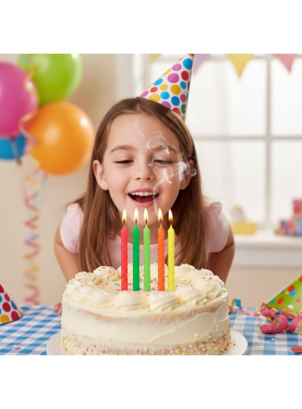 Vela De Aniversário Bolo Espiral Neon Colorido 10 Unidades