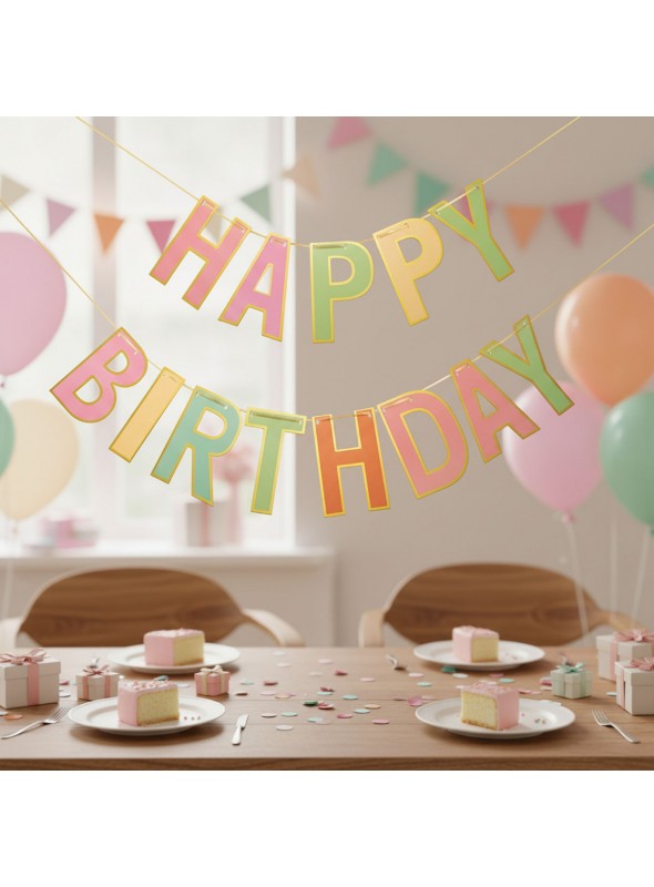 Faixa Decorativa Happy Birthday Colorido 3,5 Metros Silver Festas