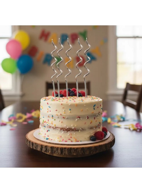 Vela De Aniversário Espiral Prata 14cm 4 Unidades