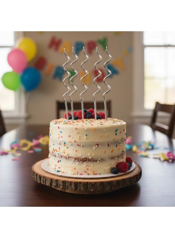 Vela De Aniversário Espiral Prata 14cm 4 Unidades