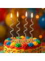 Vela De Aniversário Espiral Prata 14cm 4 Unidades