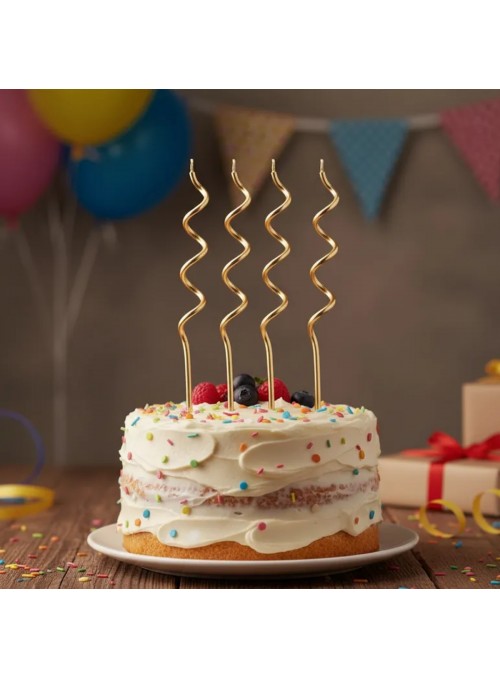 Vela De Aniversário Espiral Dourada Metalizada 14cm 4 Unidades