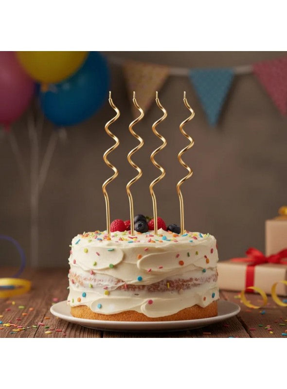 Vela De Aniversário Espiral Dourada Metalizada 14cm 4 Unidades