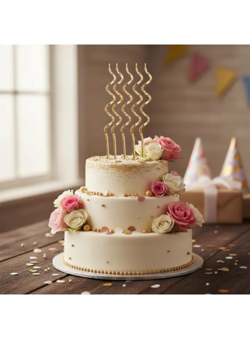 Vela De Aniversário Espiral Dourada Metalizada 14cm 4 Unidades